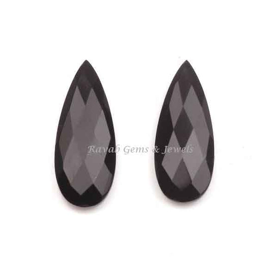 10x25mm Black Onyx Long Pear Smooth Briolette Gemstone, Loose Beads Calibrated Stone For Jewelry Earring Making 2 Pc Set All Size Available