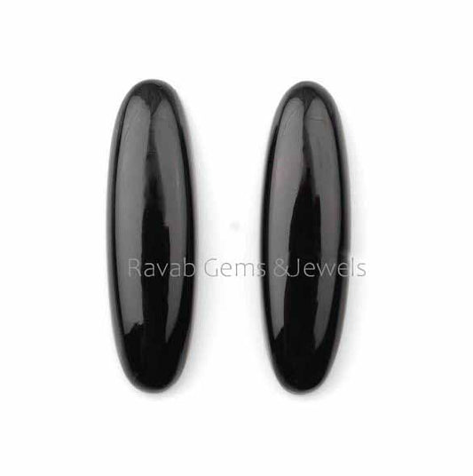 10x35mm Natural Black Onyx Long Oval Shape Flat Back Cabochons Gemstone For Jewelry, Loose Beads Stone For Matching Earring 2 Pcs Set