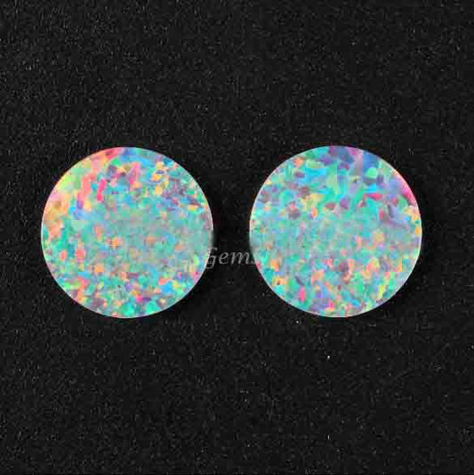 Lab- Created Fire Opal Flat Gemstone Coin shape Calibrated, jewelry Making All sizes Available Loose Semi Precious Stone 2 pcs Matching set