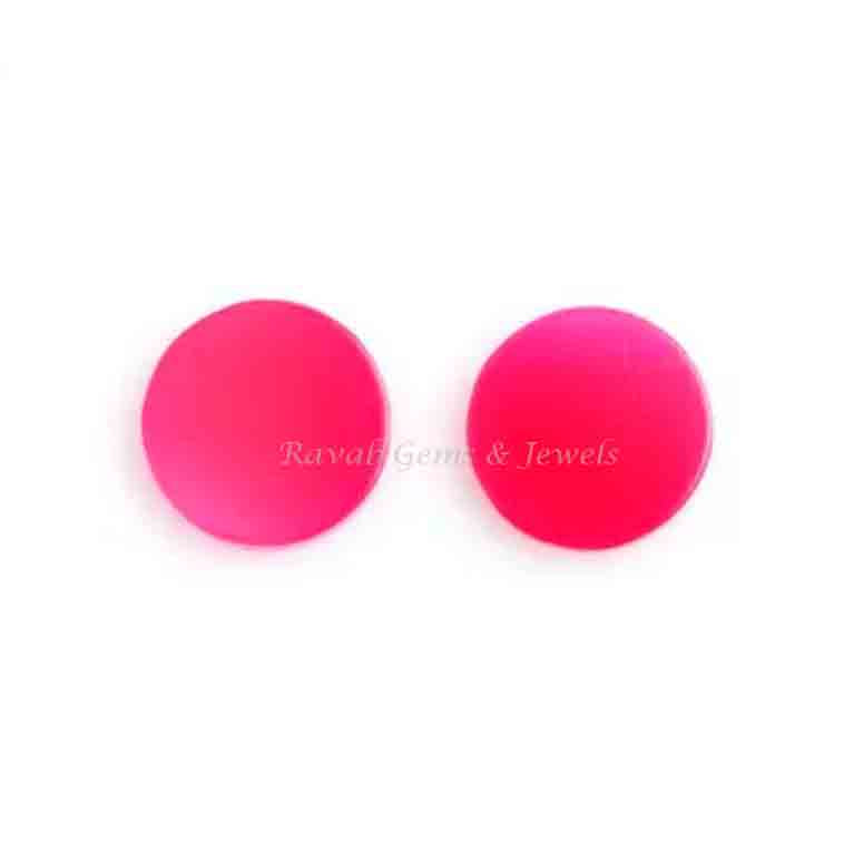 Hot Pink Chalcedony coin shape 12mm Flat Gemstone for jewelry making, Hot Pink Chalcedony pendant, earrings making beads 2 pcs set,