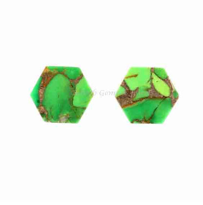 Green Copper Turquoise 12mm Hexagon shape Flat Gemstone, Loose Gemstone Both Side Flat, Green Copper Turquoise Flat - 2 Pcs set