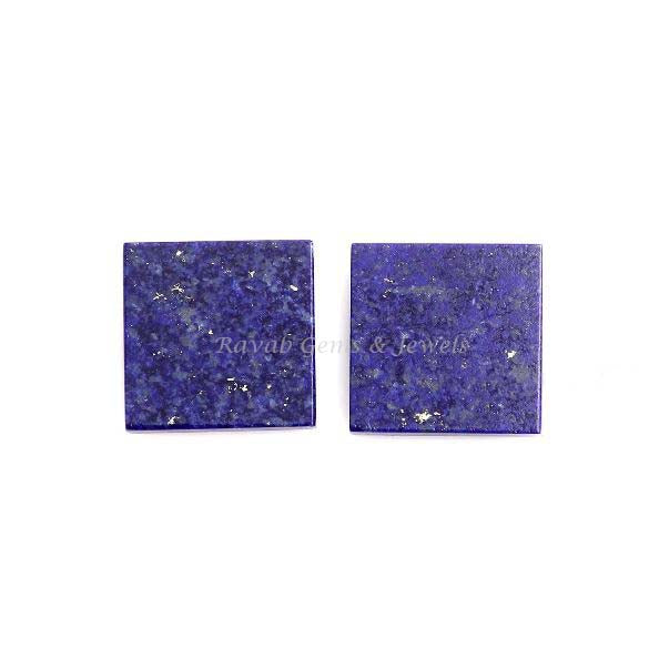 Natural Lapis Lazuli Square Shape Both Side Flat Gemstone, Calibrated Loose Beads For Jewelry Earring Making 2 Pcs Set By GemsBazaarIndia