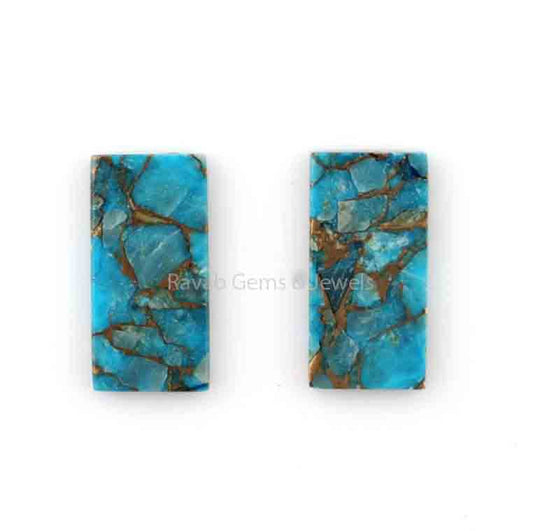 Blue Copper Turquoise Rectangle Shape Flat Gemstone, Loose Beads Calibrated Stone For Jewelry Earring Making 8x16mm 2 Pcs Set Best Quality