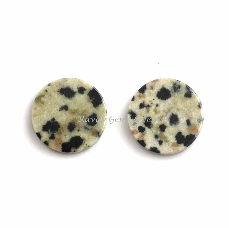 Dalmatian Jasper Round Coin shape 12mm Flat Gemstone for jewelry making, Dalmatian Jasper ring, pendant, earrings making beads 2 pcs set,