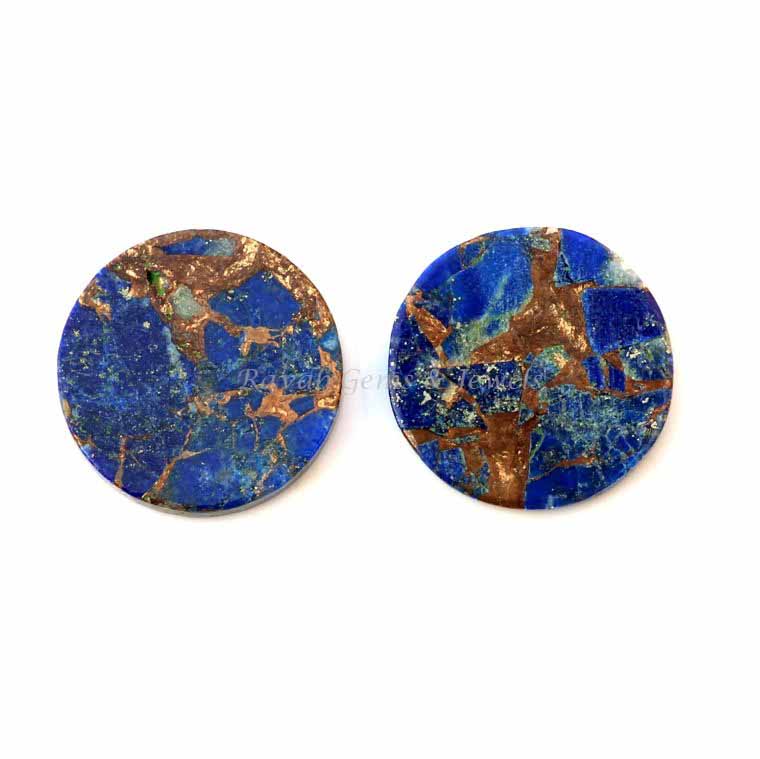 Copper Lapis Lazuli Round Disc Shape Both Side Flat Gemstone For Jewelry Making | Loose Beads Calibrated Stone 2 Pcs 12mm And All Sizes