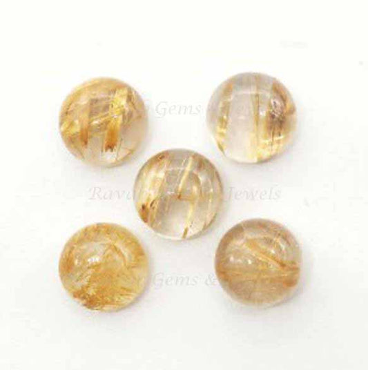 Golden Rutile Quartz, Round Shape Cabochons, Calibrated Smooth, Loose Gemstone, Rutilated Quartz, Supplies For Jewelry Making 5 Pc, 8mm-16mm