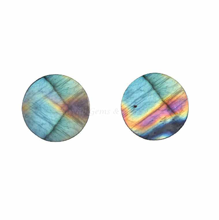 Natural Blue Fire Labradorite Round Coin Shape Flat Semi Precious Gemstone For Jewelry, Loose Beads Calibrated Stone 12mm 2 Pc Set Available