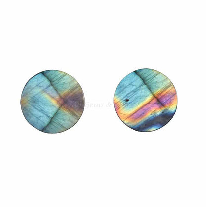 Natural Blue Fire Labradorite Round Coin Shape Flat Semi Precious Gemstone For Jewelry, Loose Beads Calibrated Stone 12mm 2 Pc Set Available