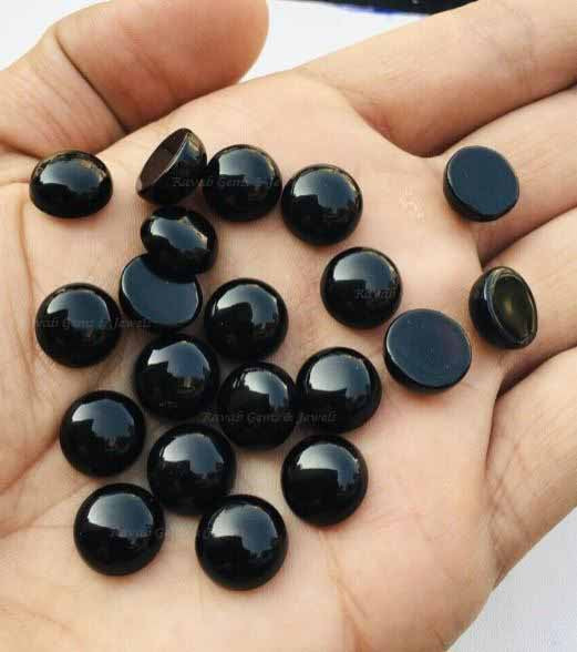 Natural Black Onyx Round Shape Smooth Cabochon Gemstone, Loose Stones Calibrated Stones For Matching Jewelry 5 Pcs Set Wholesale