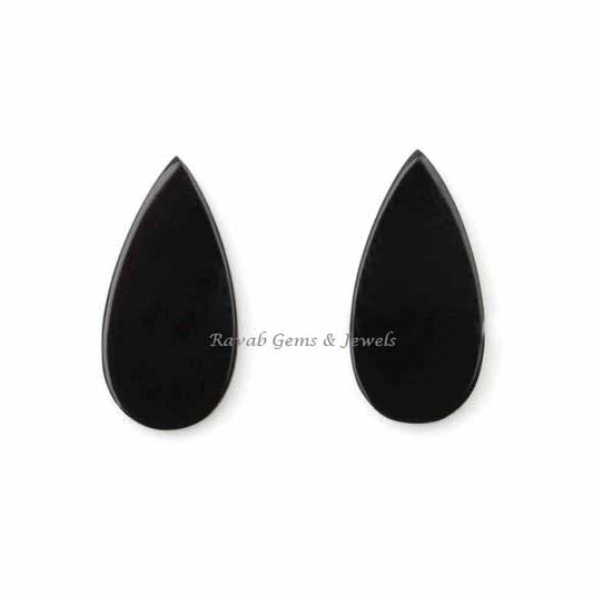 Natural Black Onyx Long Pear Shape Smooth Flat Gemstone For Jewelry, Loose Beads Calibrated Stone For Jewelry Making 2 Pcs Set All Sizes