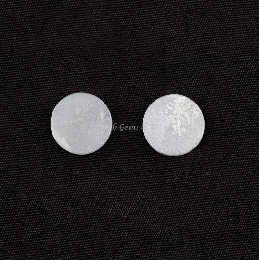 White Moonstone Round Coin Shape 12mm Flat Gemstone For Jewelry Making, White Moonstone Pendant, Earrings Making Beads 2 Pcs Set