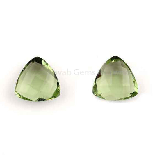 Green Amethyst Quartz Trillion Shape 12mm Faceted Briolette Gemstone for Jewelry, Calibrated Stones For Jewely Making, Gifts For Her 2 Pcs