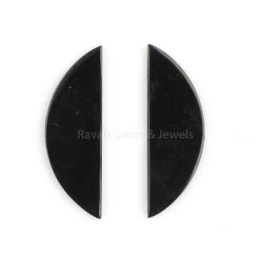 D Shape Natural Black Onyx Half-Moon Flat Gemstone, Loose Beads Calibrated Stones For Matching Earring Making 2 Pcs Set All Sizes