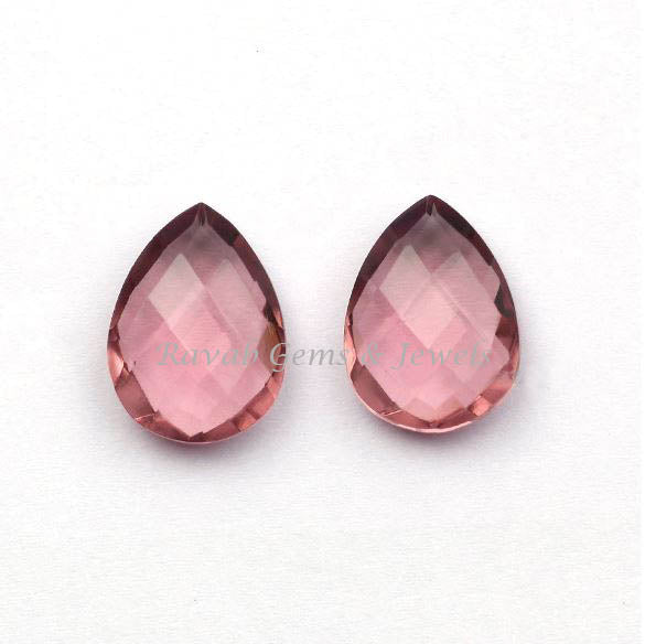 Morganite Quartz Pear Shape Faceted Smooth Briolette Gemstone, For Jewelry Making Beads Earring Ring, Loose Beads Stone 12x16mm 2 Pcs Set