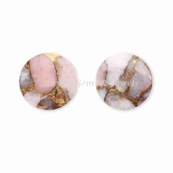 Pink Opal Copper Coin Shape Flat Calibrated Gemstone, Loose Beads Stone For Jewelry Making Ring Earring Pendant 2 Pcs Set, 12mm