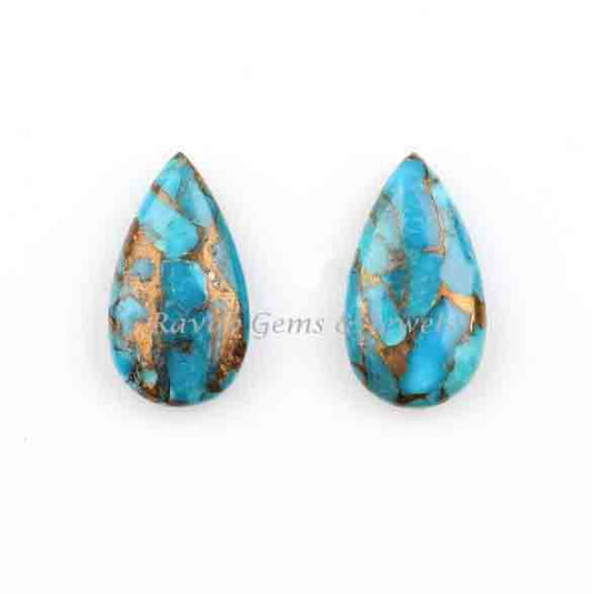 Blue Copper Turquoise Pear Shape 11x20mm Smooth Briolette Gemstone, Loose Beads Calibrated Stone For Fancy Jewelry Making 2 Pcs Set All Size