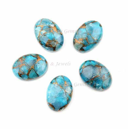 Blue Copper Turquoise Oval Shape Smooth Cabochons Gemstone | Loose Beads Calibrated Stone For Jewelry Set 12x16mm 5 Pcs Set