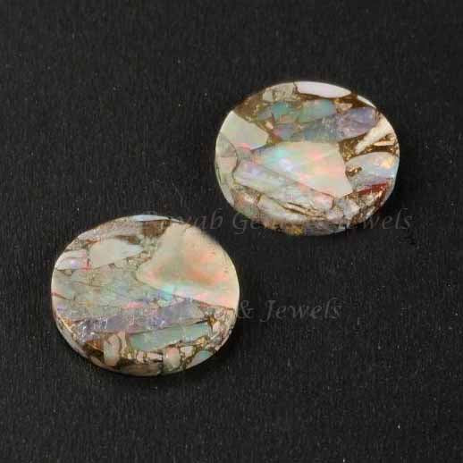 Ethiopian Opal Copper Composite Round Coin Both Side Flat Loose Gemstone Calibrated Semi Precious Stone For Jewelry Pendant Ring Making 2pcs