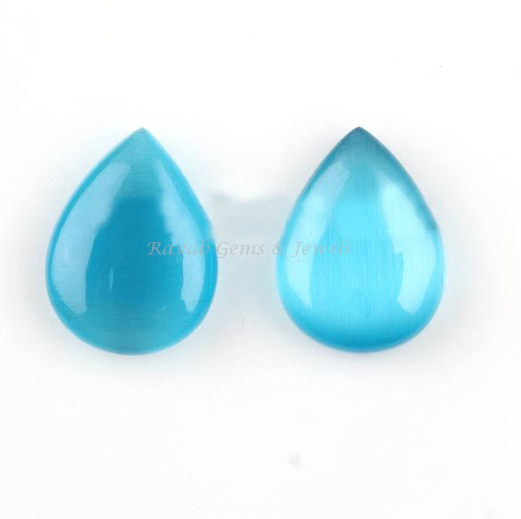 Sky Blue Cats Eye Pear Shape 12x16mm Smooth Briolette Gemstone For Jewelry Making, Calibrated Loose Beads Stone For Bridemaid 2 Pcs Set