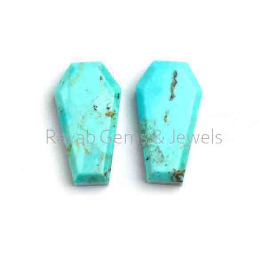 12x22mm Arizona Turquoise Fancy Coffin Shape Smooth Cabochons Gemstone For Jewelry Making, Loose Beads Calibrated Stone For Jewelry 2 Pcs