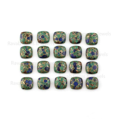 Natural Azurite Copper Cushion Loose Gemstone - Cabochon 10mm - 2 pcs Set for Jewelry Making - Calibrated Semi-Precious Stone