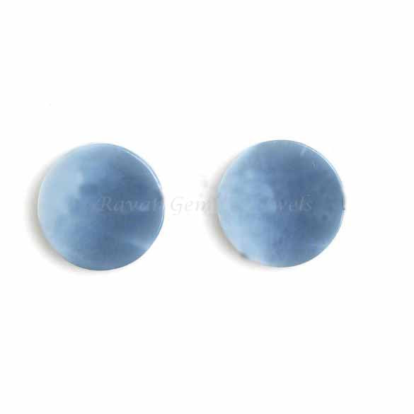 Natural Blue Opal Round Coin Flat Gemstone, Loose Beads Calibrated Stone For Jewelry Ring Earring Pendant Making 12mm 2 Pcs All Sizes