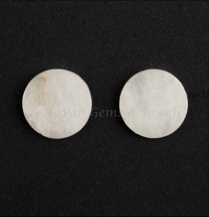 Natural White Agate Round Coin Shape Flat Gemstone for Jewelry Making, Loose Beads Calibrated Stone For Jewelry Making 2 Pcs Set Available