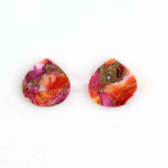 Purple Orange Oyster Dahlia Copper Turquoise Gemstone, 12mm Heart Shape Flat Calibrated Stones, Beads Stones For Jewelry Making - 2 Pcs Set