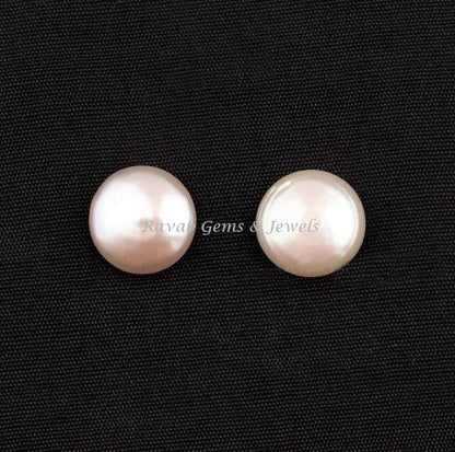 Natural Freshwater Pearl Round Shape 12mm Smooth Briolette Gemstone, Calibrated River Pearl Stone For Jewelry Making Ring Earring 2 Pcs Set