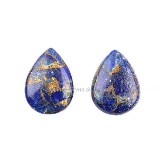 Copper Lapis Lazuli - 12x16mm - Smooth Briolette - Pear Shape Gemstone | Lapis Lazuli Copper Pendant Earrings Jewelry Making Beads 2 Pcs Set