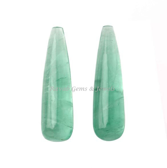 Natural Green Fluorite Long Drop Smooth Gemstone, Loose Beads Calibrated For Jewelry Earring Making- Wholesale Rate 9x30mm 2 Pcs Set