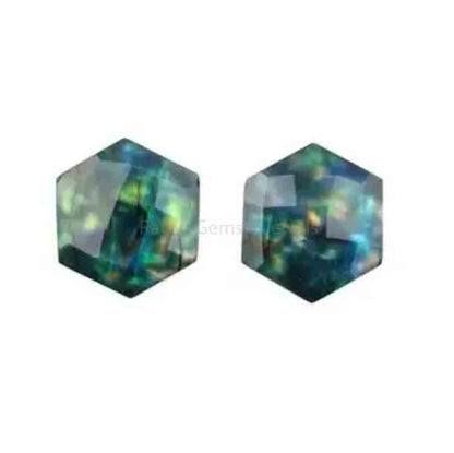 Green Ammolite Doublet Quartz Hexagon Shape 12mm Gemstone, Briolette Cut, Shiny Calibrated Faceted, For Earring Making Stones 2 Pcs Pair Set