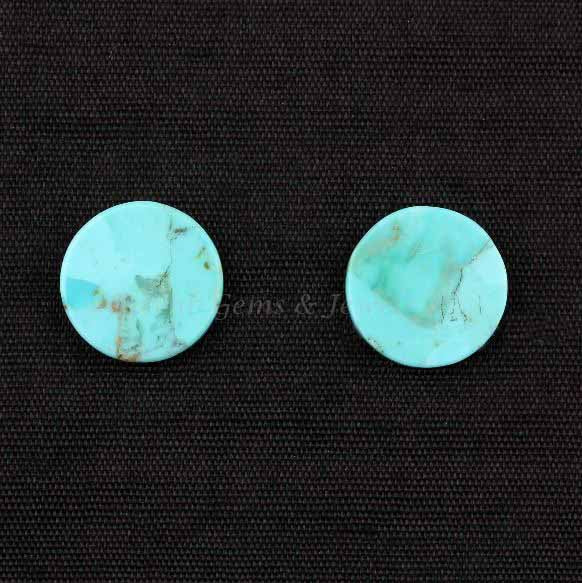 Natural Arizona Turquoise Round Coin shape 12mm Both side Flat Cabochon Gemstone, Arizona Turquoise necklace, earring making beads 2 pcs set