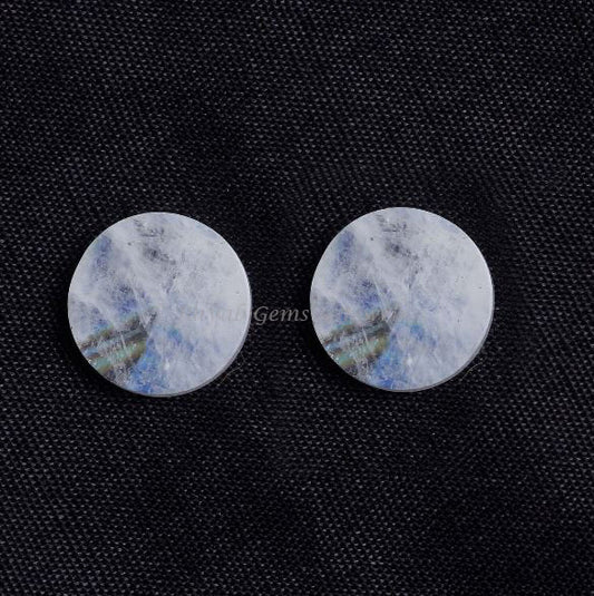 Rainbow Moonstone Round Coin shape 12mm Flat Gemstone for jewelry making, Rainbow Moonstone pendant, earrings making beads 2 pcs set