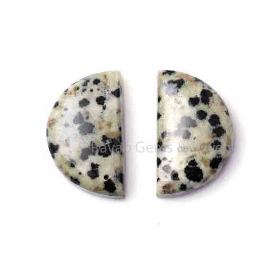 Dalmatian Jasper Half-Moon D Shape Gemstone Flat Back Cabochons, Smooth Calibrated Loose Beads Stone For Matching Earring Making 2 Pcs Set