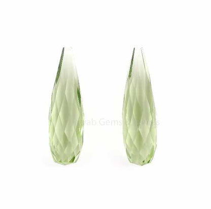 Green Amethyst Quartz 8x30mm Long Faceted Drop Gemstone, Calibrated Loose Beads Stone - Pair Drops Earrings - Wholesale Lot Available 2 Pcs