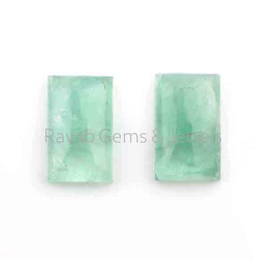 12x20mm Natural Green Fluorite Rectangle Flat Back Gemstone, Smooth Calibrated Cabochons Loose Beads Stone For Jewelry Making 2 Pcs Set