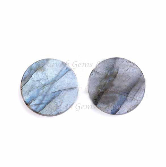 Natural Labradorite Round Coin Shape 12mm Flat Gemstone For Jewelry Making, Loose Beads Calibrated Stone ForJewelry Making 2 Pcs Set Lot