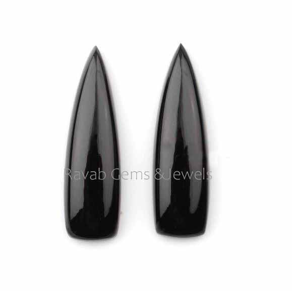 Natural Black Onyx Long Trillion Shape 10x28mm Flat Back Cabochons Gemstone For Jewelry, Loose Beads Calibrated Stone 2 Pcs Set Available