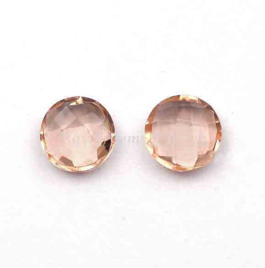 Peach Morganite Quartz Round Shape Faceted 12mm Gemstone, Briolette Calibrated Stone For Jewelry Making, Best Quality Gemstone 2 Pcs Set