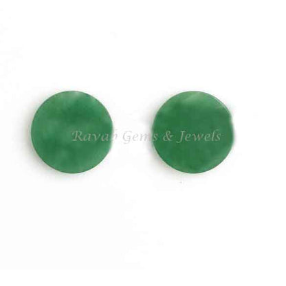 Natural Green Agate Round Coin Shape 12mm Flat Gemstone, Calibrated Stone For Jewelry Making, Lovely Stone For Earrings 2 Pcs Set