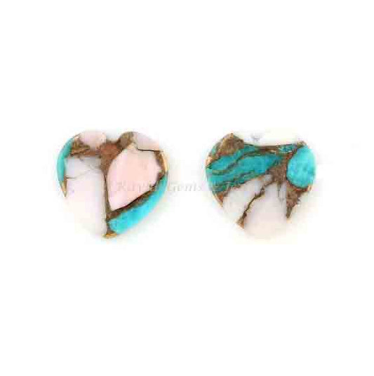 Pink Opal Turquoise Heart Cut 12mm Both Side Flat Gemstone, Loose Beads Calibrated Stone For Jewelry Matching Earring Making 2 Pcs Set