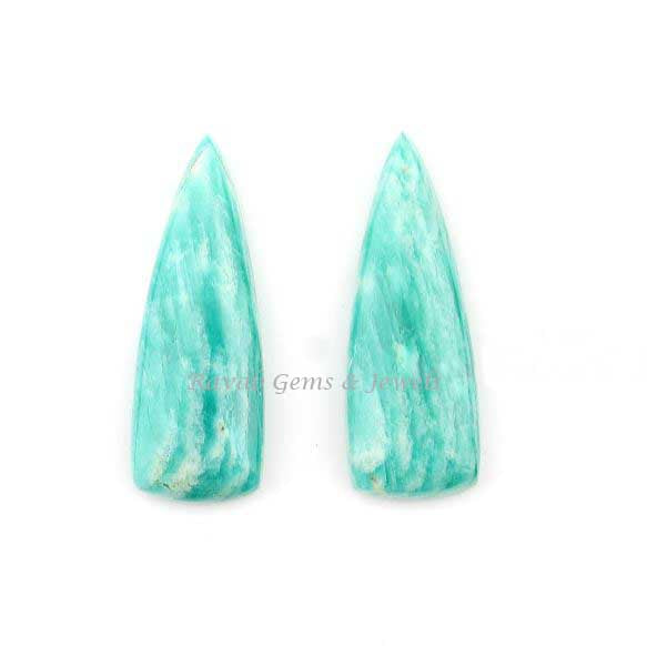 Natural Amazonite Long Trillion 10x28mm Flat Gemstone Calibrated Cabochons, Amazonite smooth Cabochons for Jewelry making 2 pcs set