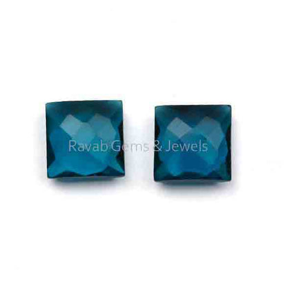 2 Pcs London Blue Topaz Hydro, Square Briolette Cut, 12mm Loose Gemstone, Calibrated Faceted, Semi Precious Stone, For Jewelry Earrings