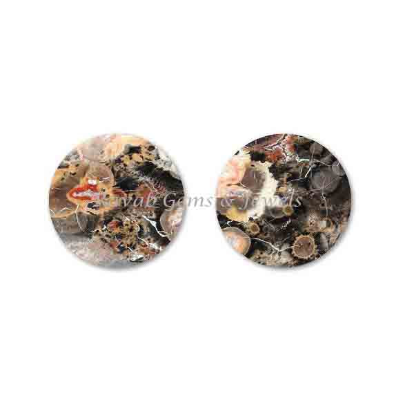 Leopard Skin Jasper Round Coin shape 12mm Flat Gemstone for jewelry making, Leopard Jasper ring, pendant, earrings making beads 2 pcs set