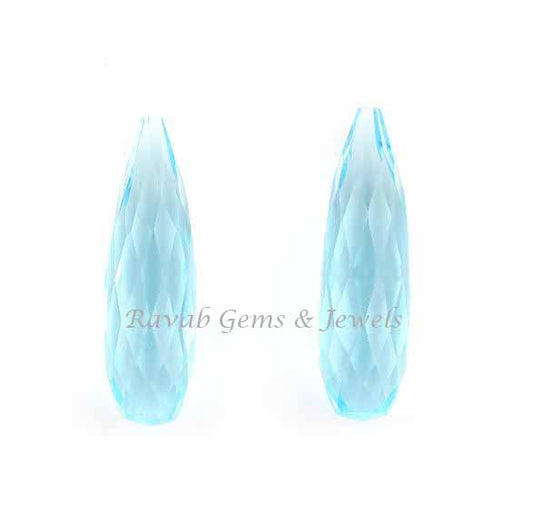 Excellent Cut Aqua Quartz 8x30mm Drop Gemstone Faceted Long drop, Calibrated Loose Beads Gemstone For Earring - Wholesale Rate 2 Pcs Set