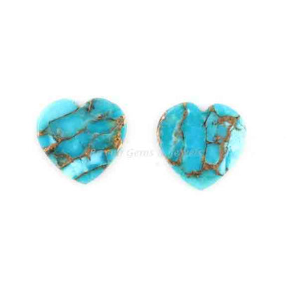 Blue Copper Turquoise Heart Cut Smooth Flat Gemstone, Calibrated Loose Beads Stone For Fancy Matching Jewelry Making 2 Pcs Set All Sizes