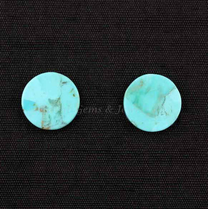 Natural Arizona Turquoise Round Coin shape 12mm Both side Flat Cabochon Gemstone, Arizona Turquoise necklace, earring making beads 2 pcs set