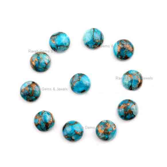 Blue Copper Turquoise Round Shape Cabochon Gemstone for Jewelry Making, Smooth Calibrated Stone For Jewelry Making For Gifted 2 Pcs Set