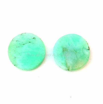 Natural Chrysoprase Round Coin shape 12mm Flat Gemstone for jewelry making, Natural Chrysoprase pendant, earrings making beads 2 pcs set,